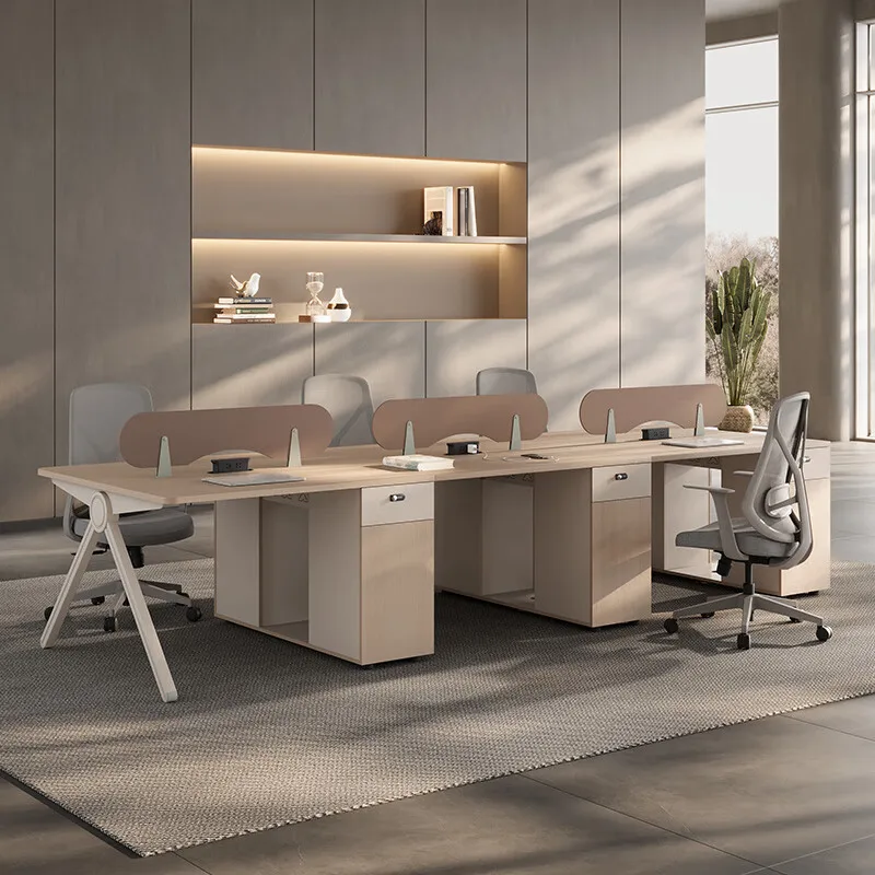 modular workstation Modern luxury wooden desk 4-seat with free combination lights Office partitions and compartments