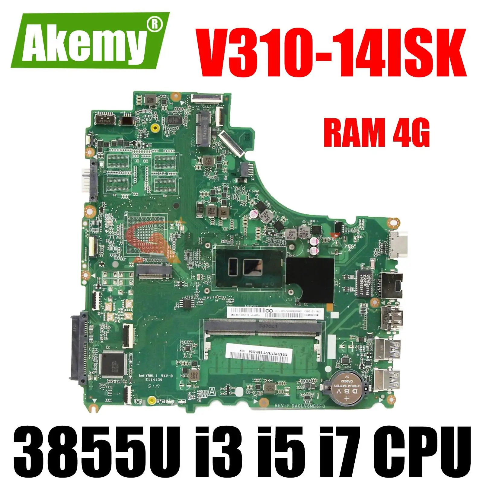 

For Lenovo V310-14ISK V310-14IKB V510-14IKB E42-80 Laptop Motherboard DA0LV6MB6F0 With 3855U i3 i5 i7 CPU RAM 4G 5B20M31596