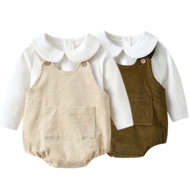 

INS Baby Overalls Spring and Autumn New Corduroy Overalls Baby Pocket One-piece Climbing Clothes