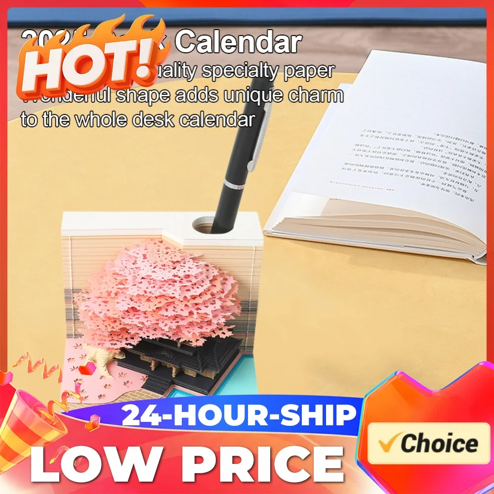 3D Desk Calendar 2025 Tear-Away 3D Paper Art Notepad with LED Light Paper Carving Calendar Decorative for Desktop Decoration