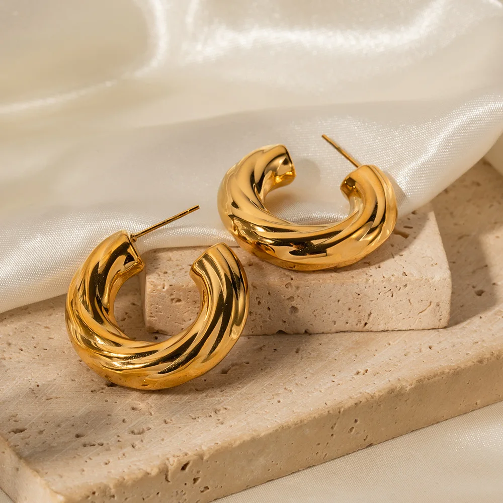 

Stainless Steel PVD 18K Gold Plated Tarnish Waterproof Twist Hoop Earrings For Woman Jewelry Wholesale Trendy