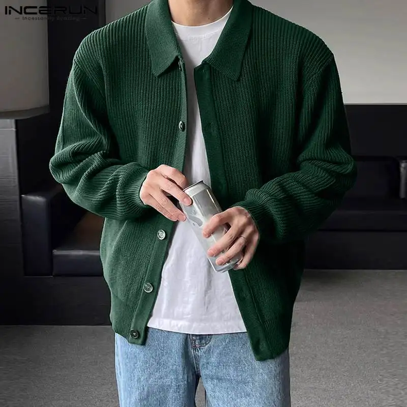 

Casual Simple Style Tops INCERUN New Mens Knitted Sweater Streetwear Autumn Winter Male Solid Long Sleeve Cardigan Sweater S-5XL