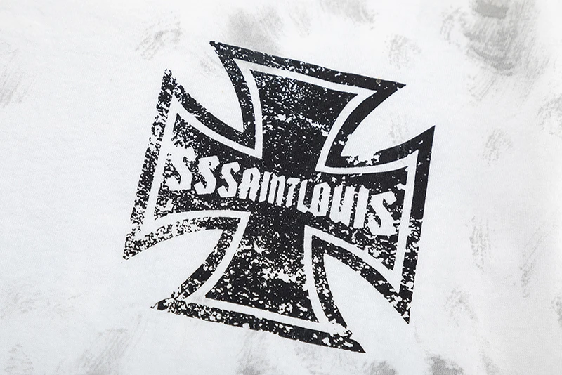 Stain Long Sleeve Sssaint Louis Graffiti Cross Label T Shirt Men Women Black White Washed Loose Hole Damaged T-shirt Tops Tee image 4