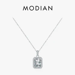 Modian 925 Sterling Silver Radiant Cut 5A Zirconia Sparkling Link Chain Pendant Necklace Wedding Engagement Jewelry For Women
