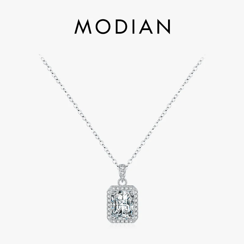 Modian 925 Sterling Silver Radiant Cut 5A Zirconia Sparkling Link Chain Pendant Necklace Wedding Engagement Jewelry For Women