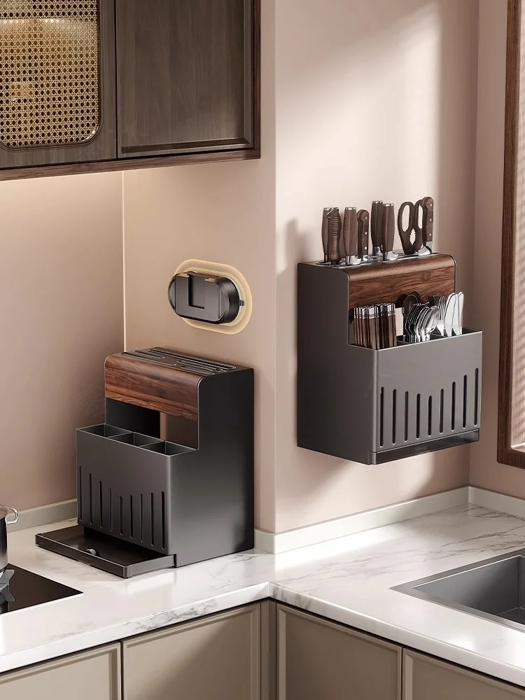 

Hiory Wood Suction Knife Holder Wall Mounted Kitchen Storage Ra Inteated Chopstis Spoon Ra No Drilling Required