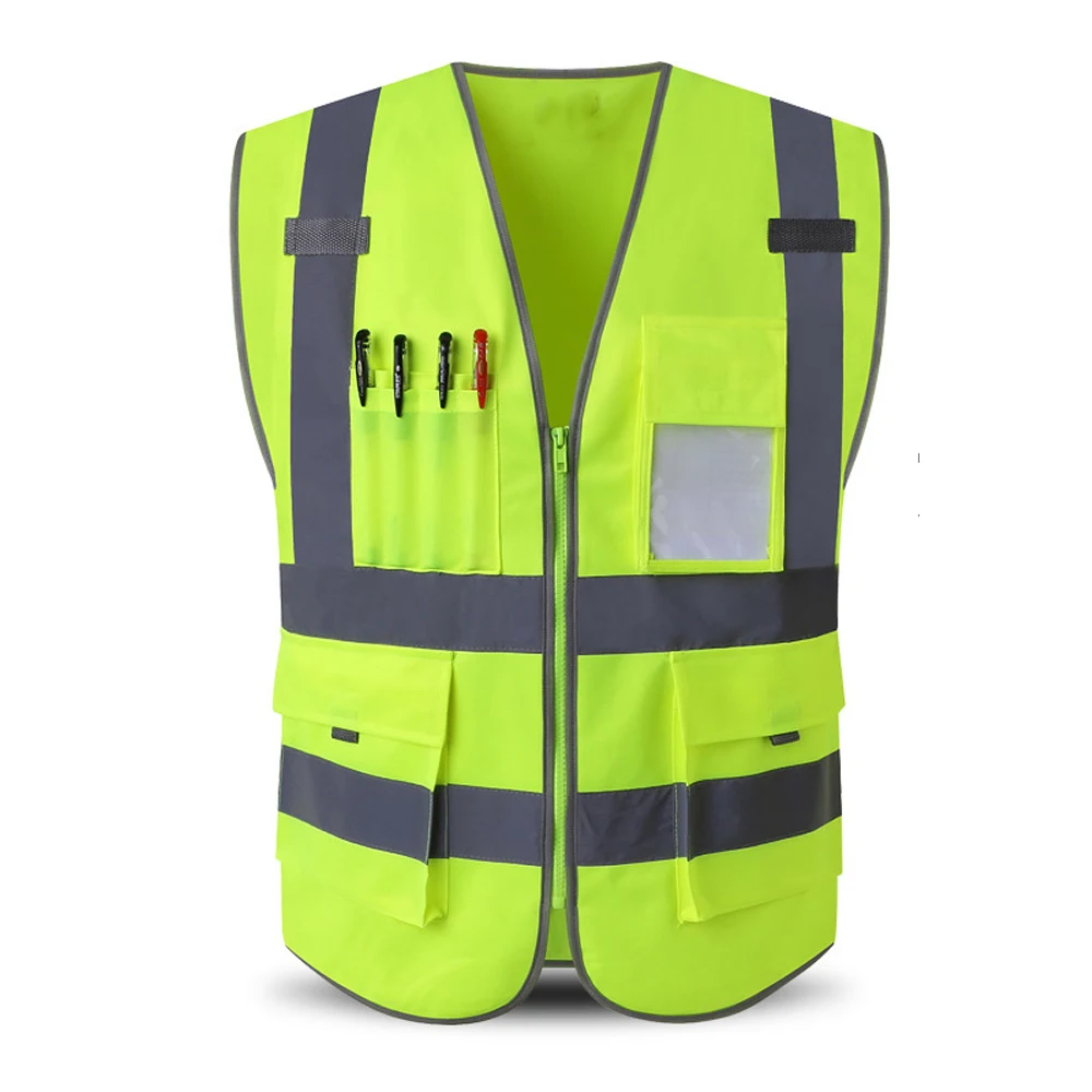 

High Visibility Reflective Safety Vests ANSI Class 2 Hi Vis Vest with Pockets and Zipper Construction Worker Fluorescent Jacket