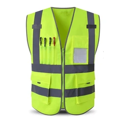 High Visibility Reflective Safety Vests ANSI Class 2 Hi Vis Vest with Pockets and Zipper Construction Worker Fluorescent Jacket