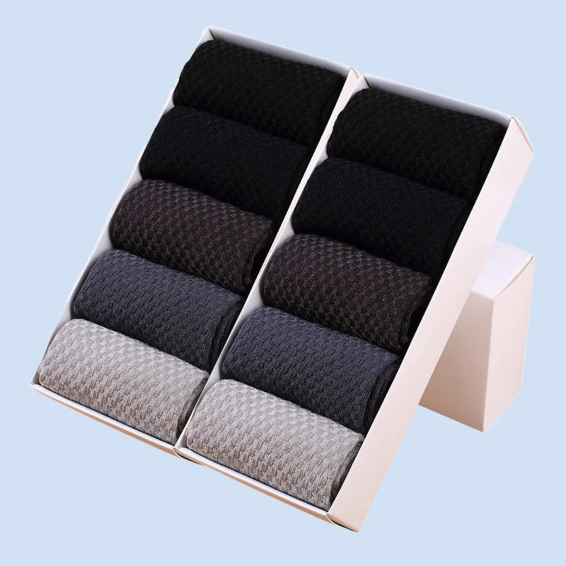 5/10 Pairs Fiber Socks Harajuku Retro Breathable Business Man Socks Black Long High Quality Men's Bamboo Sock Deodorant Gift Set