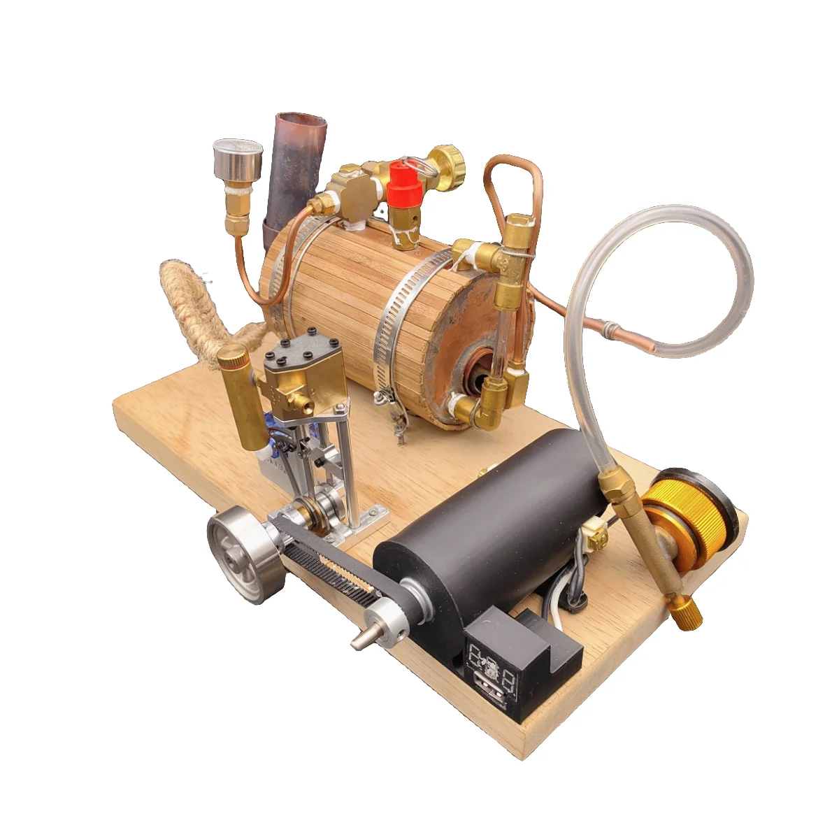 Steam Engine Generator Model Kit ( with Boiler, Generator , Voltage Regulator, Voltage Display , Wooden Base, Regulator , Etc )