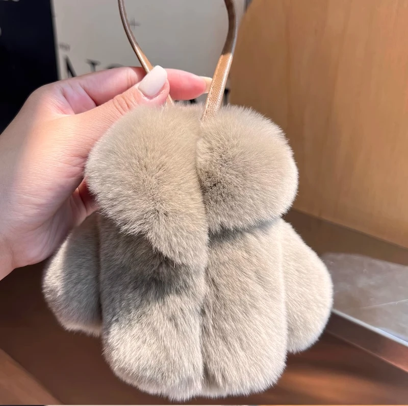 Fluffy Real Rex Rabbit Fur Pendant Bag Jewelry Soft Coat Shape Keychain Handbag Decoration