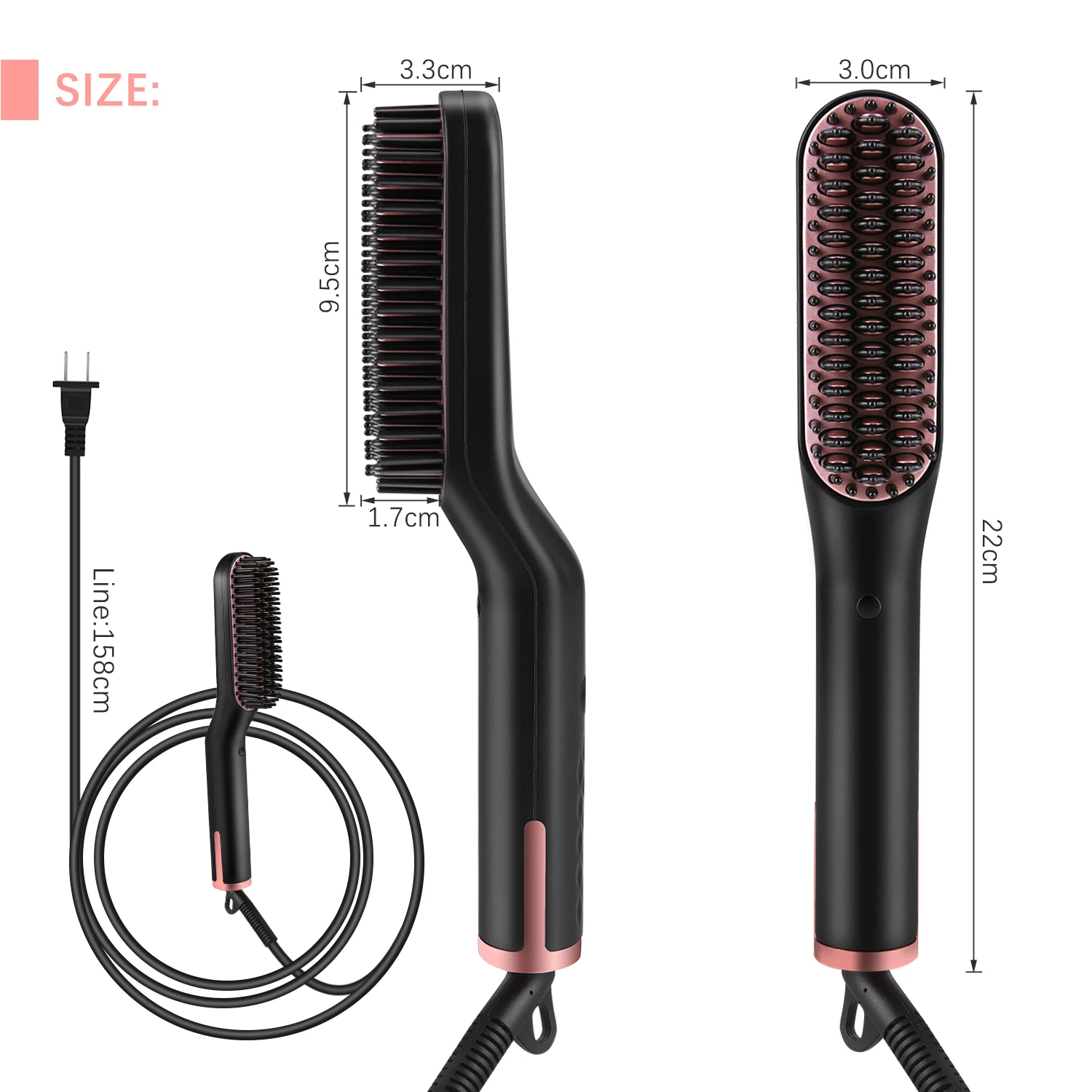 Electric Hair Beard Straightener Brush Anti-Scald Heated Beard Straightenin Comb for Men Woman Multifunctional Quick Hair Styler