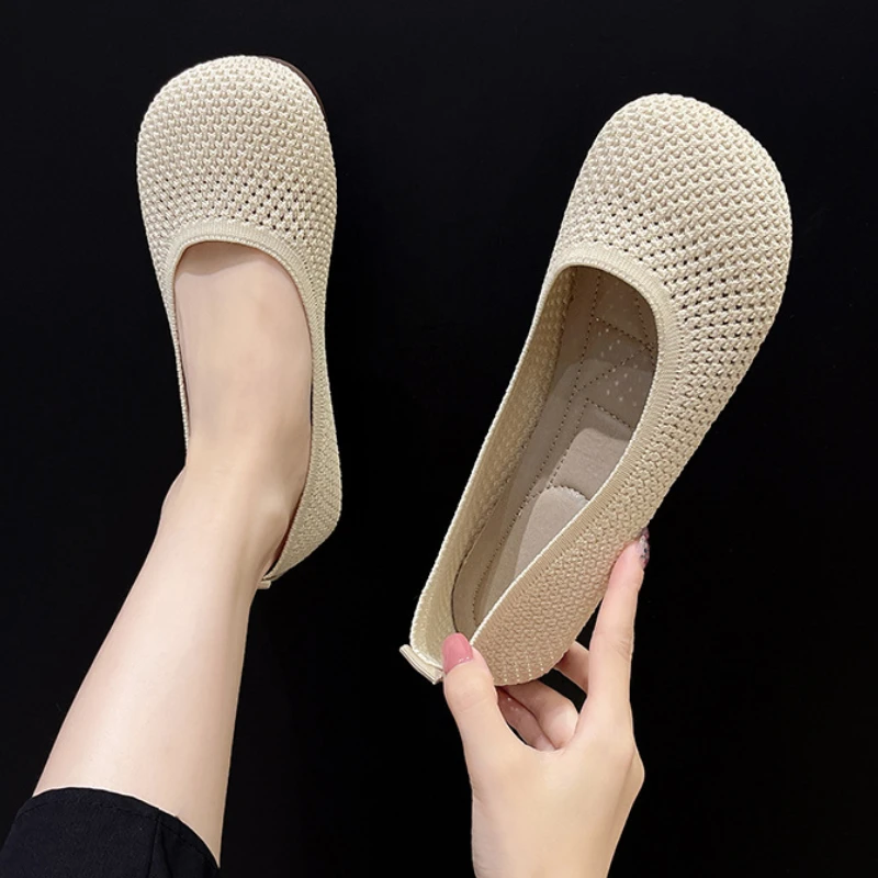 Big Size 42 Women Flats Knitted Breathable Sneakers Ladies Soft Bottom Ballet Loafers Casual Slip on Boat Shoe for Woman image 4