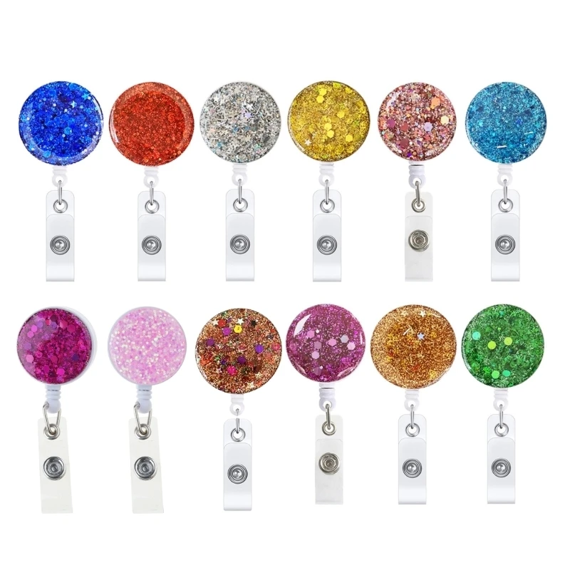 3Pcs Glitter Sequins Badge Holder Name Card Holder with Clip K92C