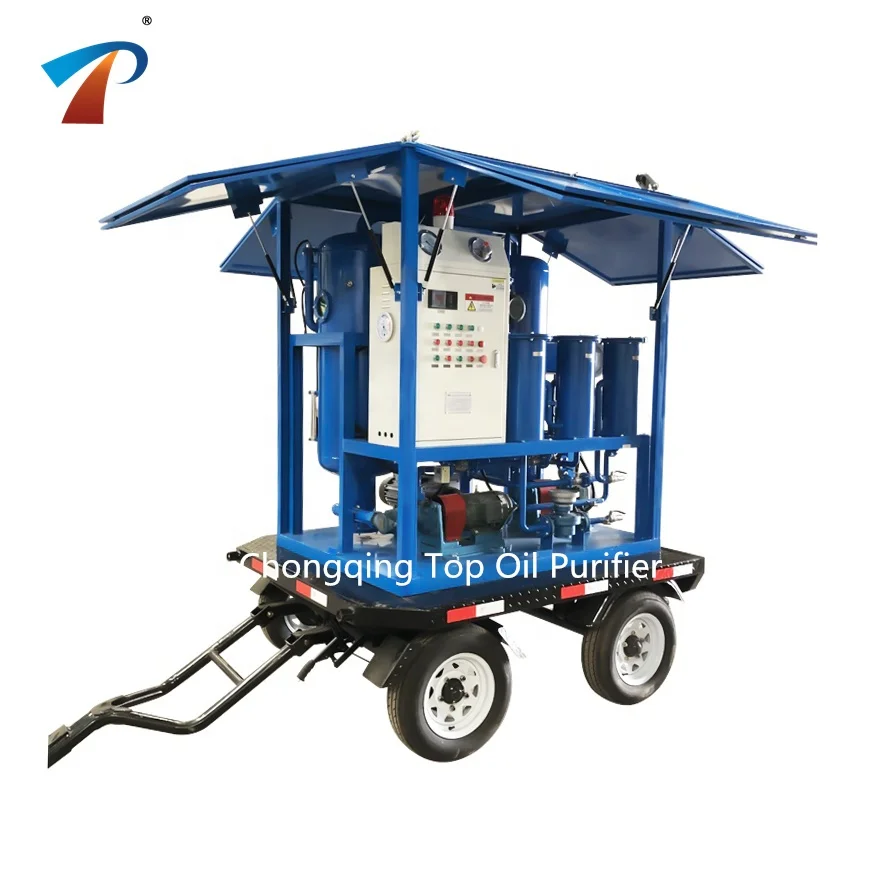 ZY-M-50 Purificatore d'olio trasformatore da 50 l/min Nuova condizione Tensione 380 V Fornitore cinese con rimorchio mobile e resistente alle intemperie
