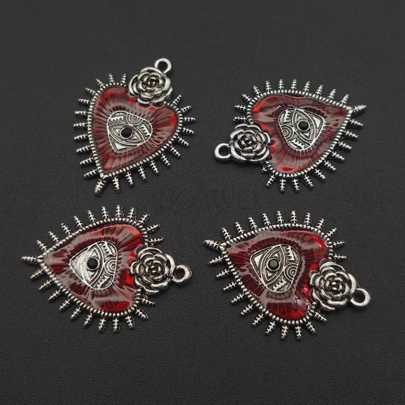 5pcs Gothic Style Flower Evil Eye Heart Enamel Charms DIY Earring Bracelet Keychain Jewelry Making Pendant Alloy Accessories