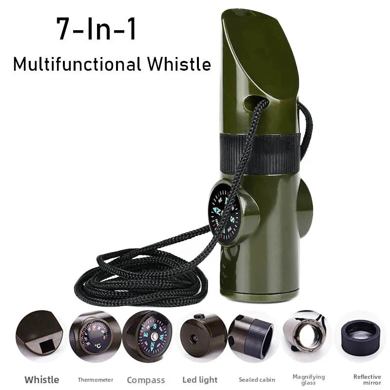 1/2/6/10/30 PCS 7 in 1 Fischio di sopravvivenza di emergenza Strumento multifunzionale per esterni Fischietti di sicurezza per escursionismo Campeggio Pesca Salvataggio