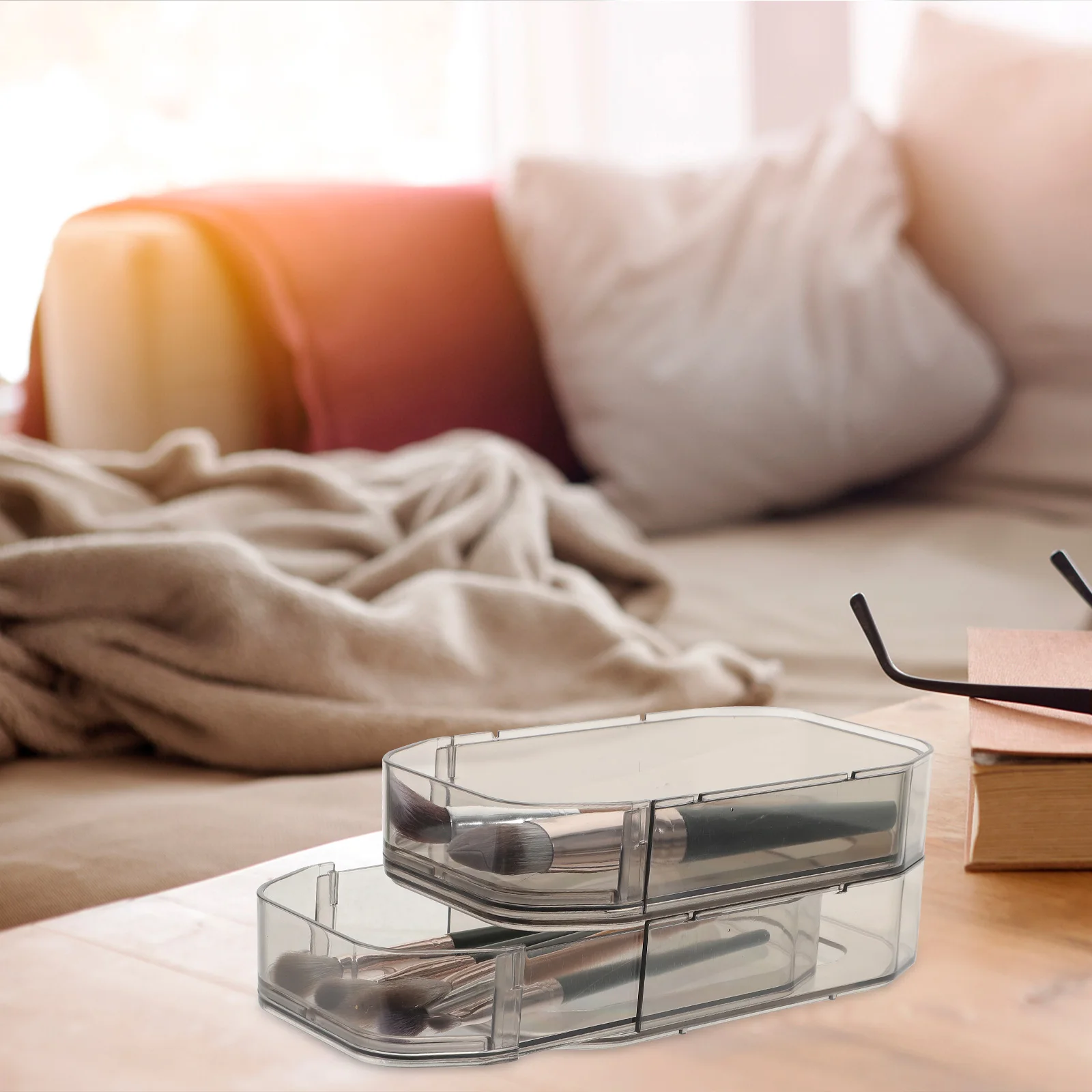 

Storage Drawer Box Desk Organizer 1 Piece Grey Plastic Pantry Organization Makeup Brush Holder Stationery Office Case
