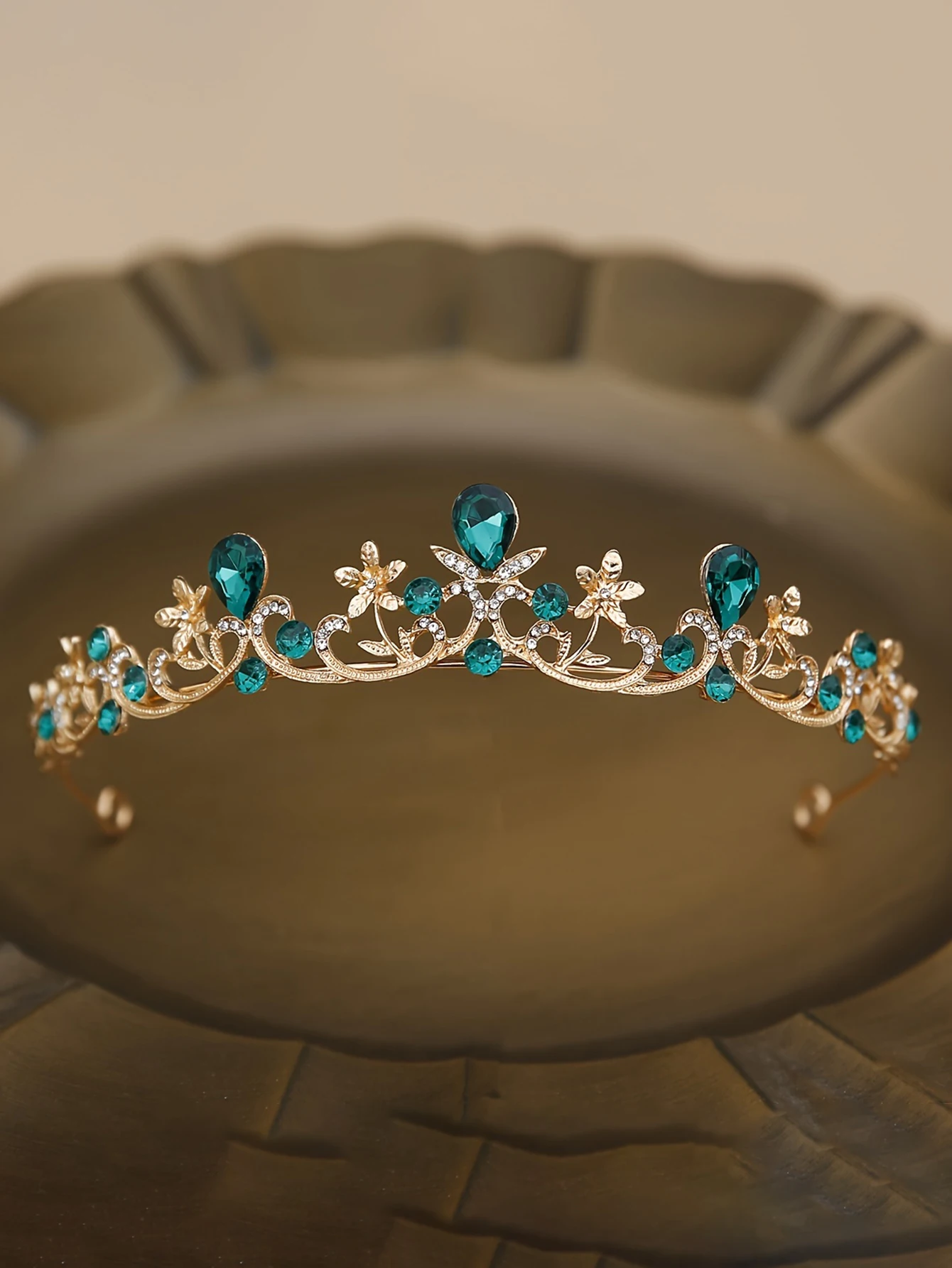 Golden Rose Gold Red Diamond Crown for Bridesmaid Headpiece Light Luxury Style Red Crystal Hairband. Wedding Dress, Formal Wear view 6