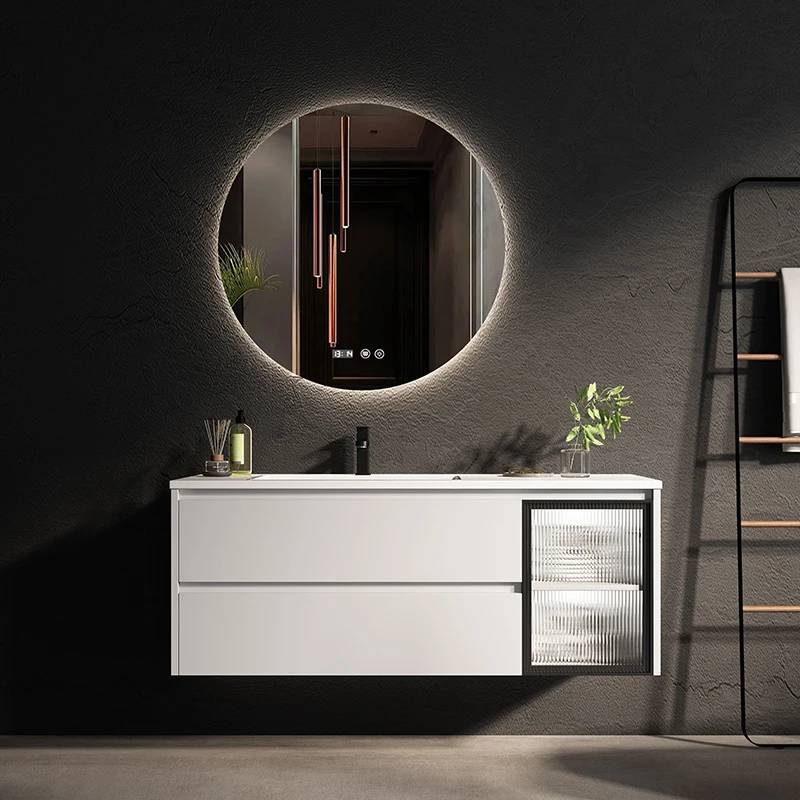 

OEM Modern Nordic Combination Bathroom Washstand Smart Mirror Lighting Wood Minimalist Wash Basin Bathroom Cabinet