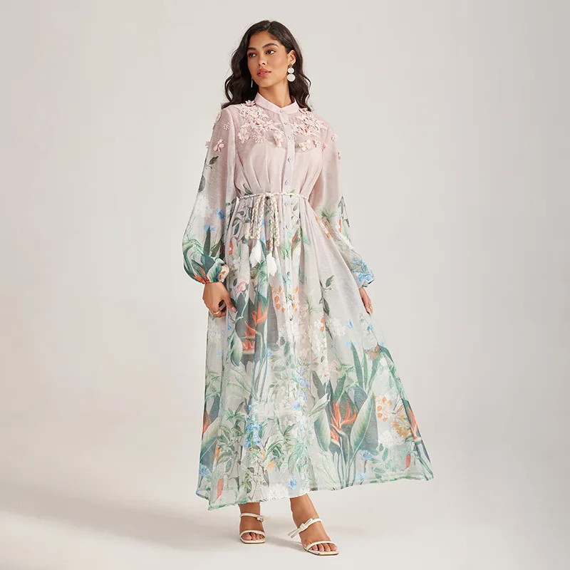   Sle Long Sve brodé Dr col montant t-shirt dimensionnel vacances Faion taille basse Thi hiver rue Sle