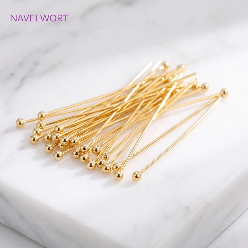 20-50mm 14K Gold Plated Ball Pins/Eye Pins/Flat Head Pins For Jewelry Making,Brass Metal Wire Pins,DIY Jewelry Pins Supplies image 4