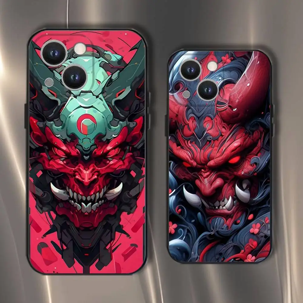 

Samurai Oni Mask Phone Case For iPhone 16,15,14,13,12,11,Pro,XS,Max,XR,Plus,E,SE4,Mini Black Soft Cover