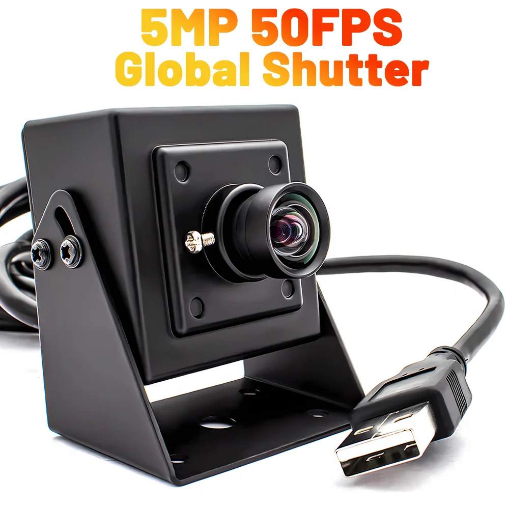 5MP 50FPS Global Shutter USB Camera No Distortion Lens Industrial Metal Box 1080P60FPS Motion Camera Plug Play OTG Live Teaching