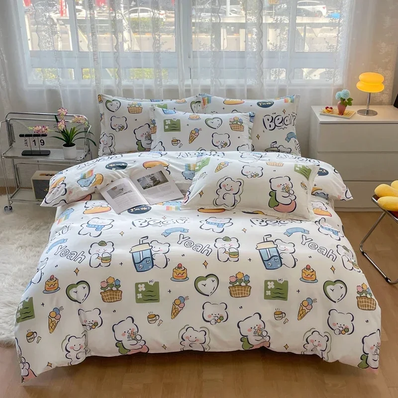 

Cartoon Bear Duvet Cover Set Teens Cute Printed Cotton Bedding Sets with Zipper for Bed, Comfortable Breathable Comforter Covers