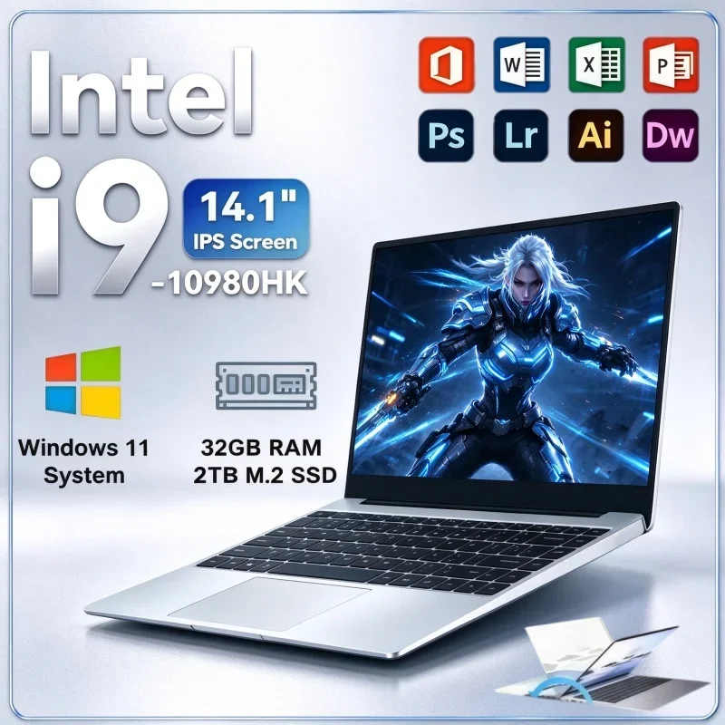 14.1 Inch 2026 New Notebook Intel Core I9-10980HK 32GB Ram 2TB Ssd Win11 Laptop Pc For Home Entertainment And Office