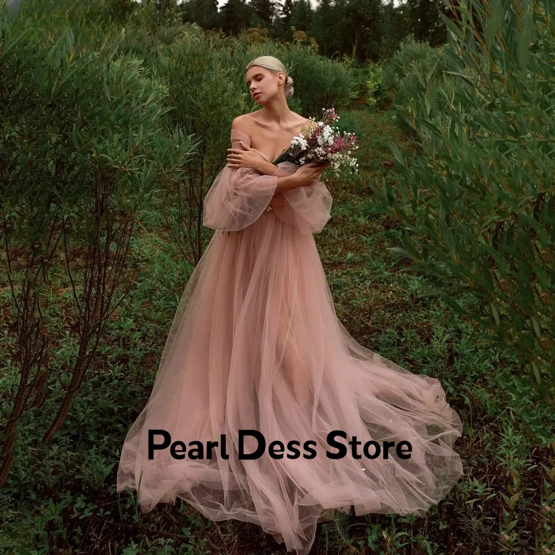 

Pink Princess Prom Dress sheer bubble sleeved evening dress Vestidos De Fiesta Fairy Birthday Prom Dress