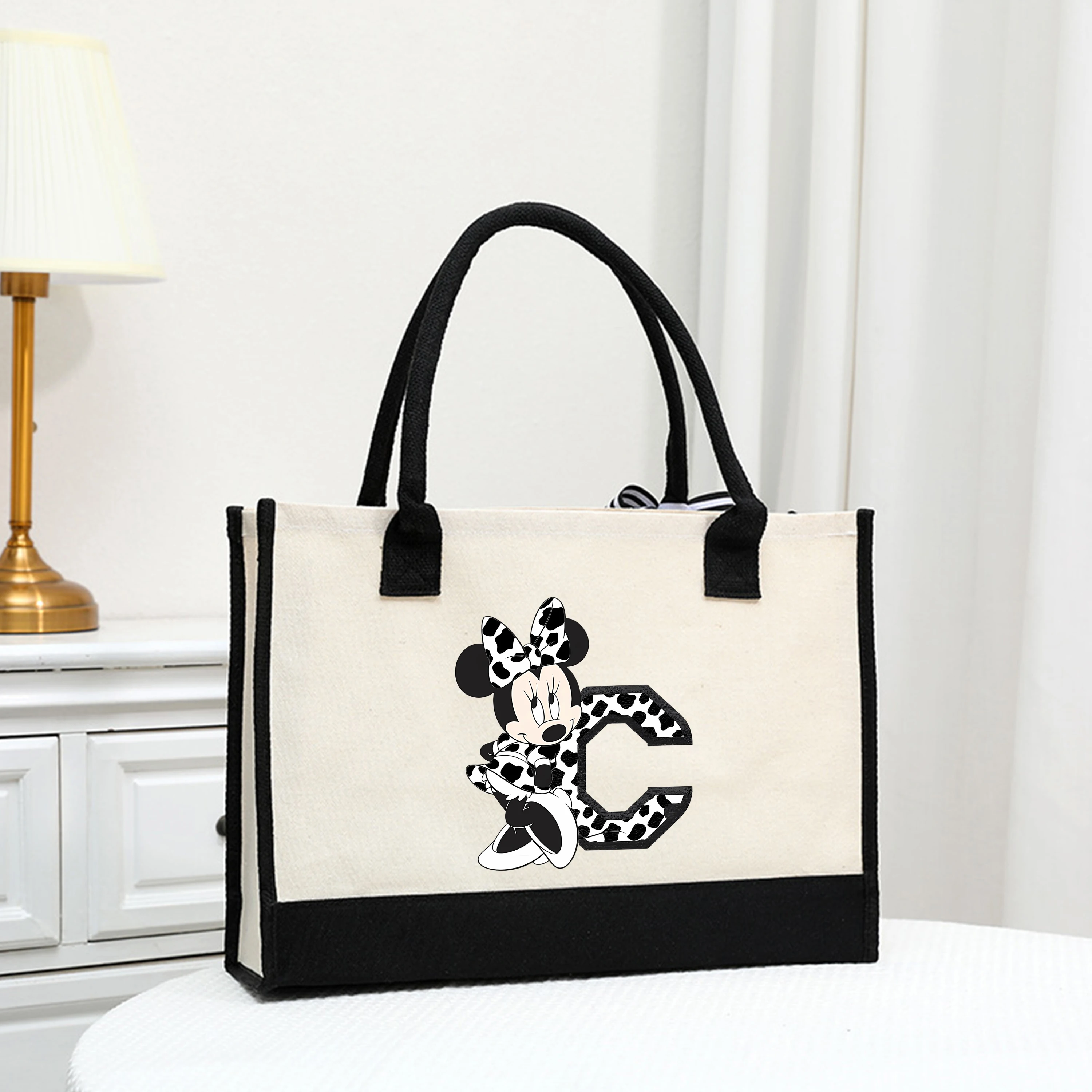 Disney Topolino Borsa Ragazza Borsa Kawaii 26 lettere Shopping Canvas Shopper Tote Bag Cartoon Shopper Borse a tracolla da donna Regalo