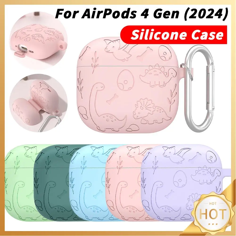 보호대 충격 방지 실리콘 케이스, 부드러운 실리콘 피부 보호 케이스, 긁힘 방지, 귀여운 케이스 커버, 에어팟 4 세대 (2024)