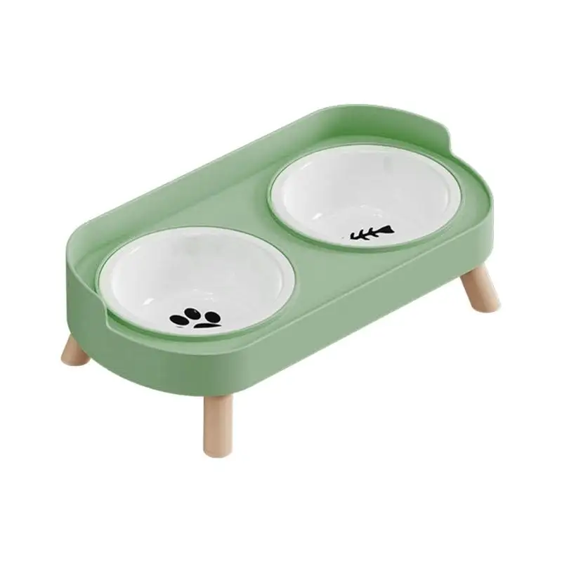 

E8BD Elevated Ceramic Pet Double Bowls Feeding Dishes Dishwasher Safe Container