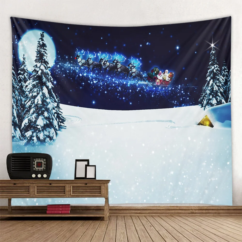 

Christmas tapestry, holiday decoration, forest snow scenery, home art decoration, bedroom background cloth hanging on the wall