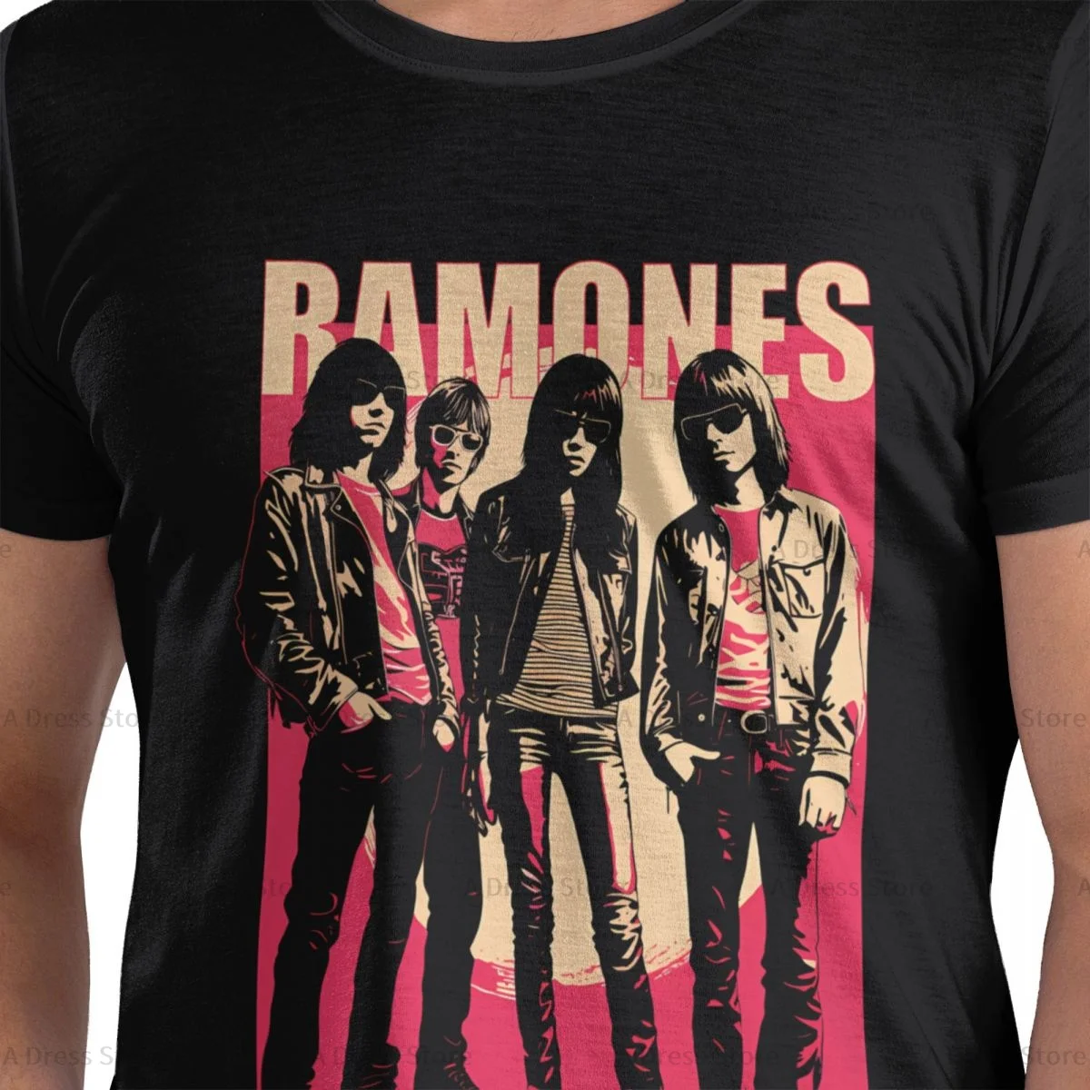 R-Ramones Men's round neck Oversized T-shirt,Rock Band Men's summer Vintage Casual Cotton Tee Shirt Gift