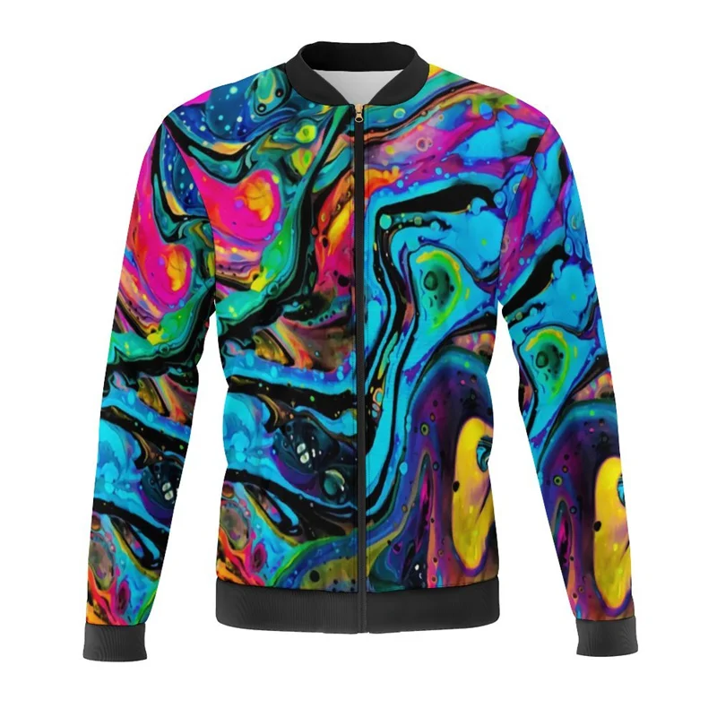 New Abstract Art Jackets Men Bomber Jacket Spatiality Zipper Men Clothes Kid Street Scrawl Printed Oversize Tracksuits Outerwear