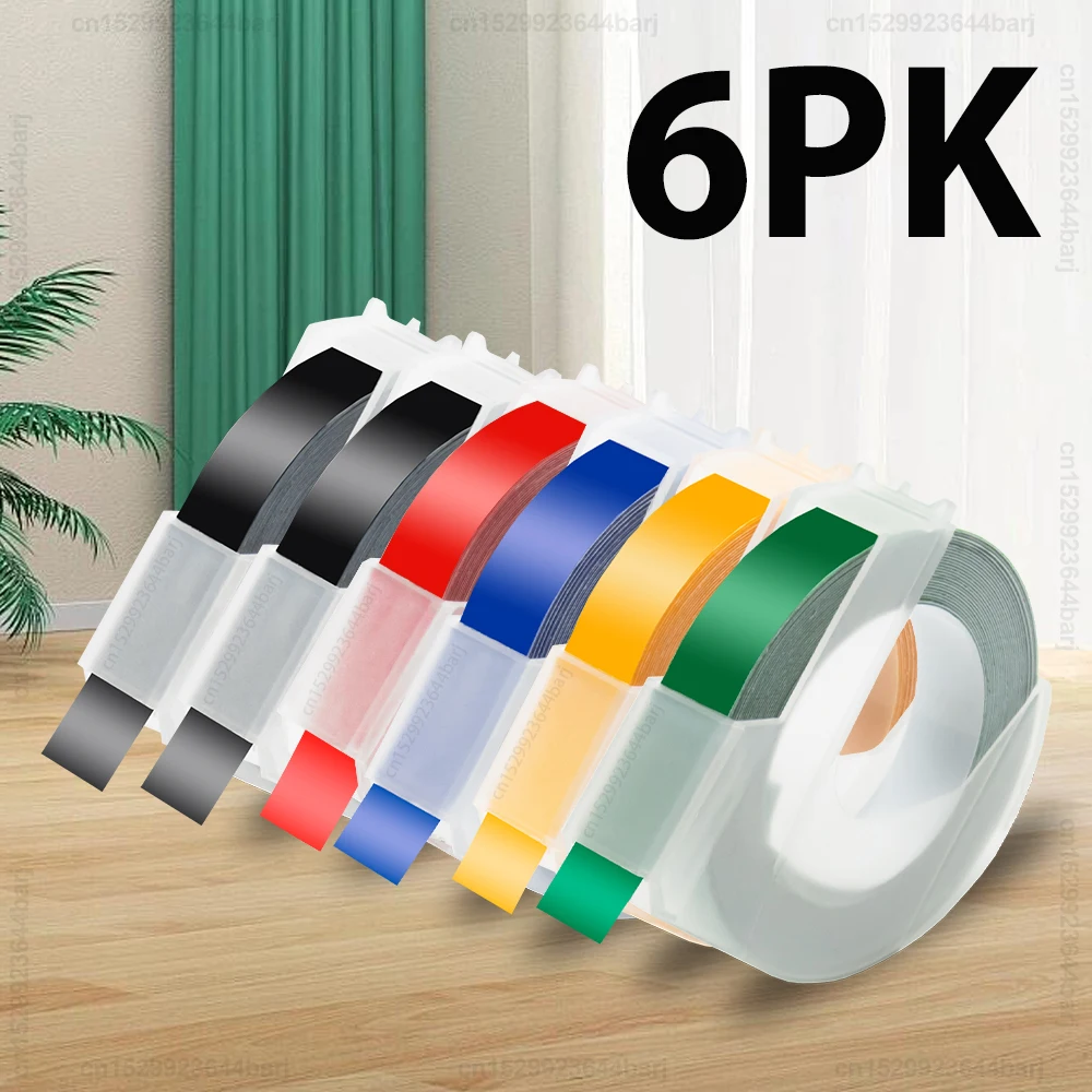 3/6pcs 9mm DYMO 3D Embossing Tape Waterproof Adhesive Dymo 3D Label Tape Compatible for Dymo 12965 Motex E101 B90 Label Maker