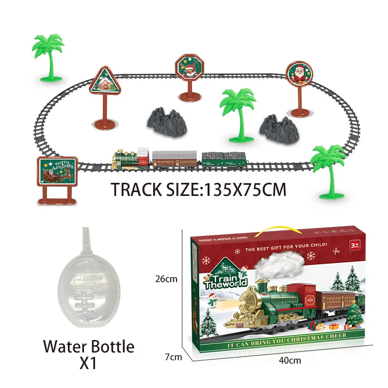 Electric classical steam spray train, light music rail car, children's toy train