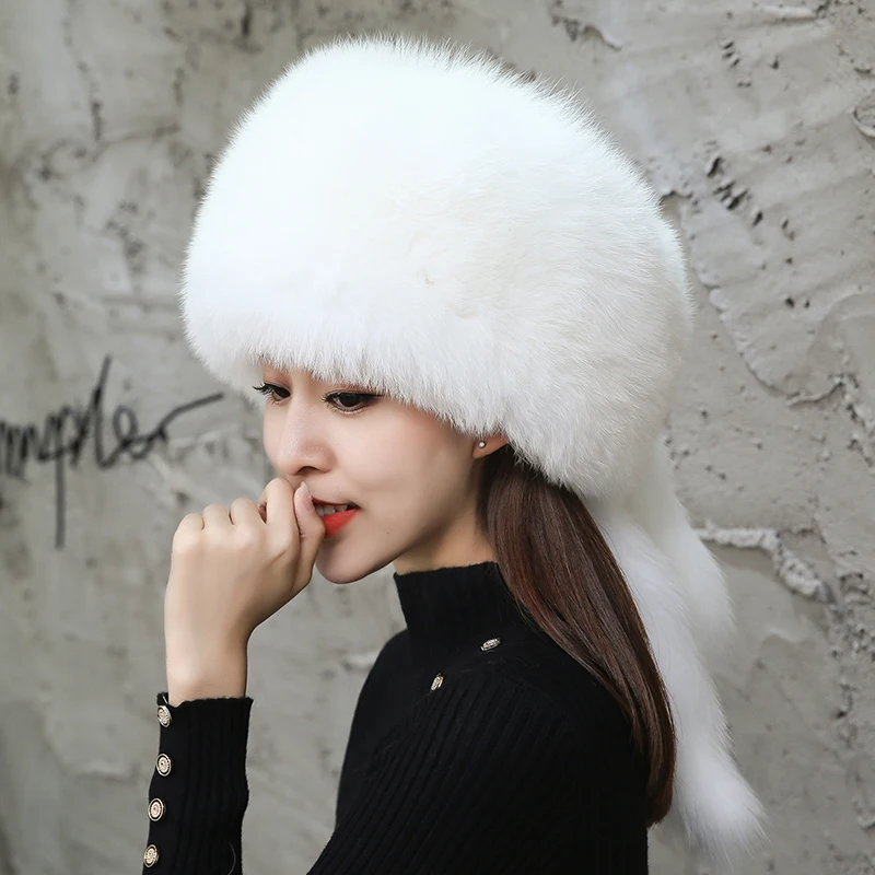 Fox Fur Hat For Women Winter Fashion Warm Ear Protection Genuine Fur Princess Hat Keep Warm Thickened Caps Russian Bomber Hats