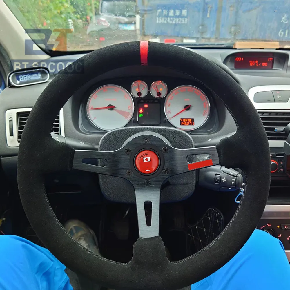 

14inch 340mm Deep Dish Suede Leather Racing Steering Wheel Japan Full Speed