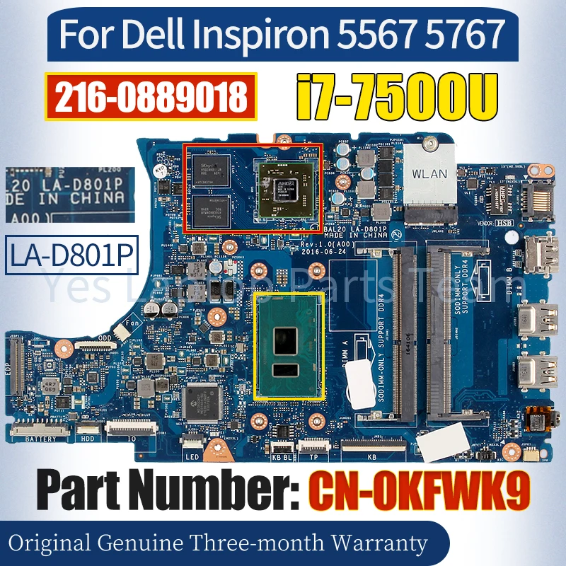 

Материнская плата для ноутбука Dell Inspiron 5567 5767 216