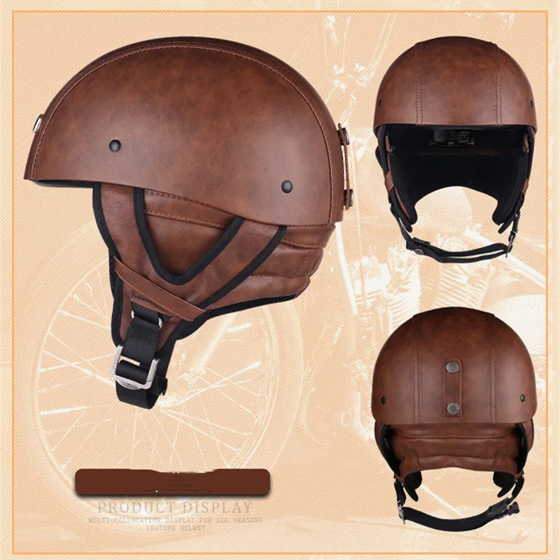 Half Face Vintage Motorcycle Helmet Retro German Kask,Cafe Racer,Scooter,Cruiser,Chopper,Matte Black,EPS Lining,DOT Approved