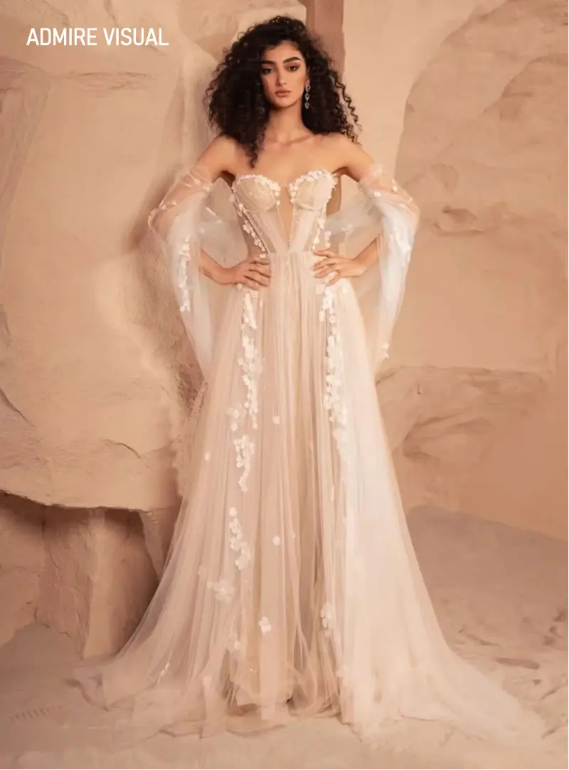 Wedding Dress A-Line  Strapless With Detachable puffy Sleeves Custom Made Plus Sizes With Flowers Vestidos De Novias 2024