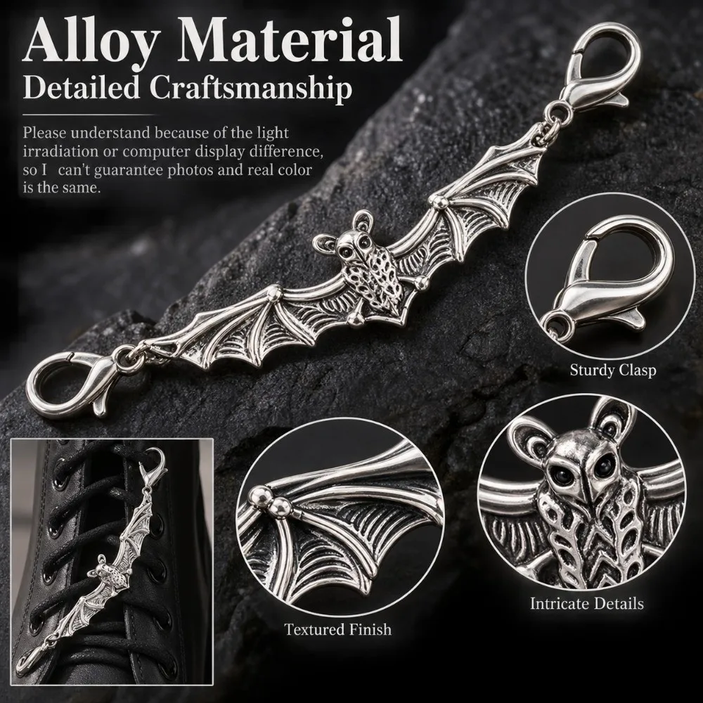 2pcs/set Vintage Gothic Shoe Lace Charms Punk Detachable Bat Shoe Charms Metal Shoe Charms Halloween Decoration