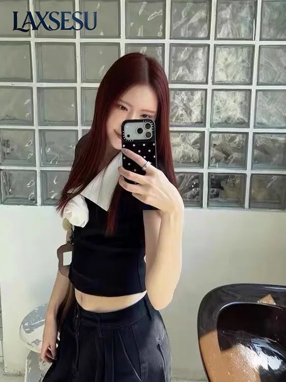 Japanese New Summer Women's Clothing Three-dimensional Rose Elegant V-neck Top Design French Slim Fit Short Sleeved T-shirt