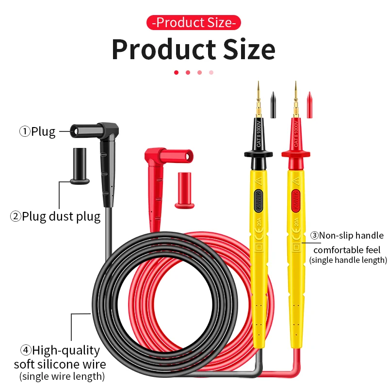 LUXIANZI Stainless steel Multimeter Test Lead Probe Wire Pen Replaceable Tester Wire Tips 1000V 20A Anti-burn/freeze Test Tool