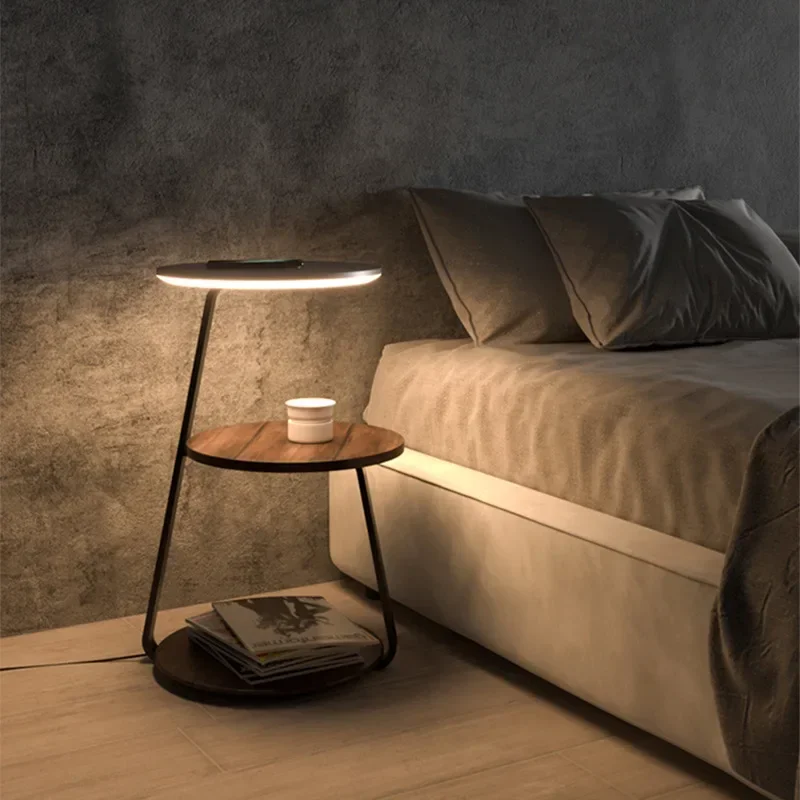Creative Multi-functional Wooden Floor Lamp Bedroom Living Room Study Bedsides Shelf Coffee Table Lights Design Sense Decoration
