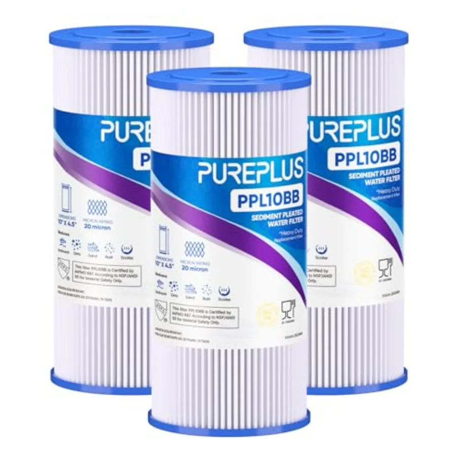

20 Micron 10" x 4.5" Whole House Pleated Sediment Filter for Well Water Replacement Cartridge for GE FXHSC Culligan R50-BBSA Pe