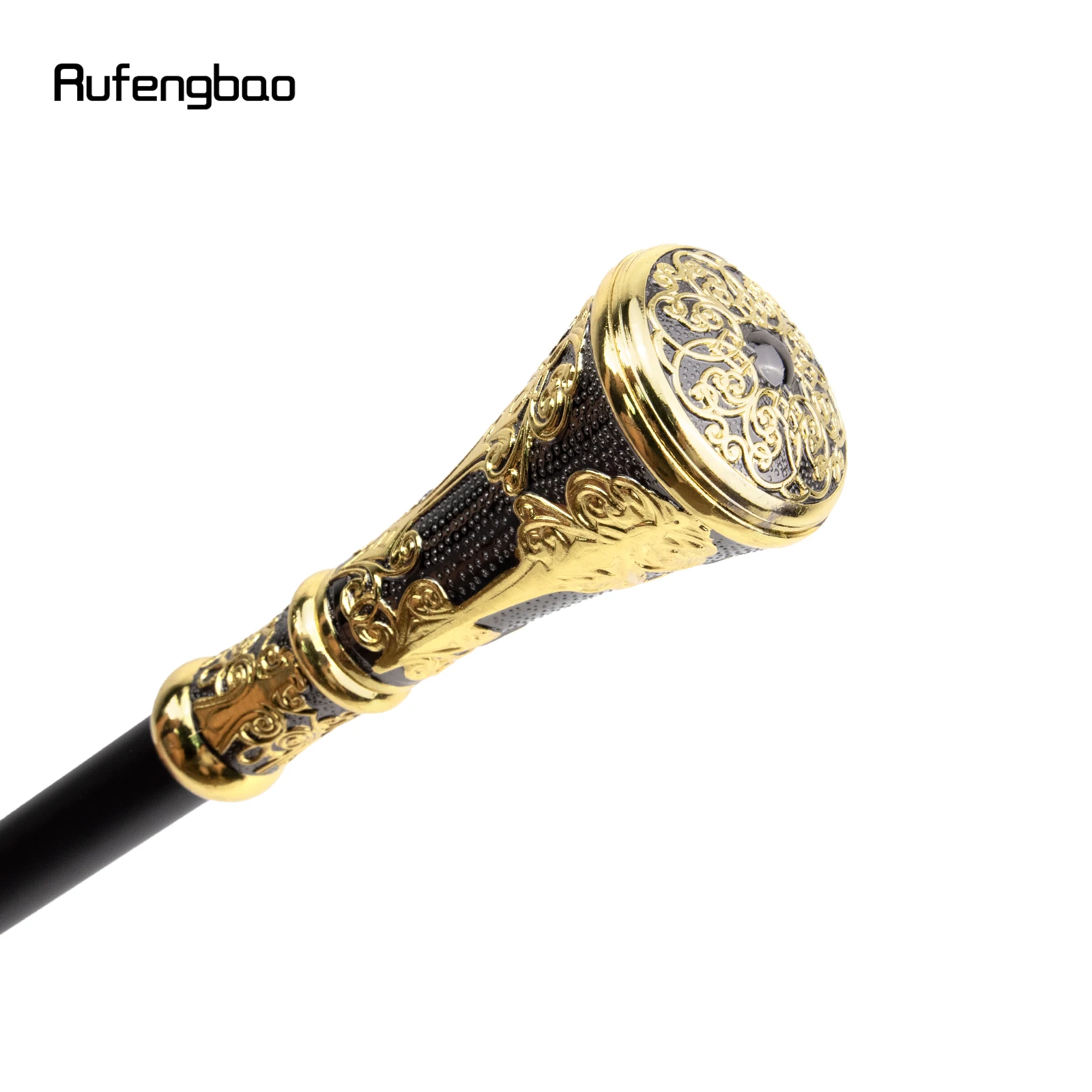 Golden Black  Flower Luxury Round Handle Walking Stick with Hidden Plate Self Defense Fashion Cane Plate Cosplay Crosier  93cm